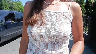 Flashing my Polish breasts at the the village street